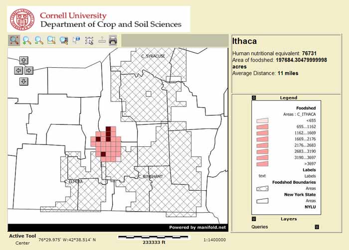 Figure 7. Potential optimized Ithaca cropland foodshed.