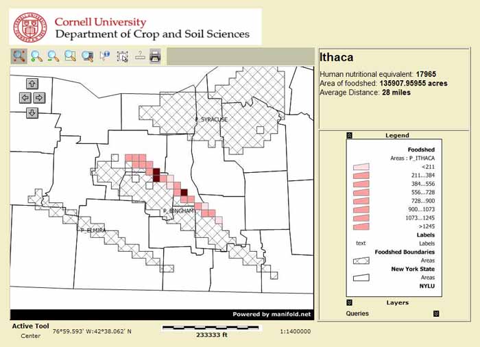 Figure 8. Potential optimized Ithaca grassland foodshed.